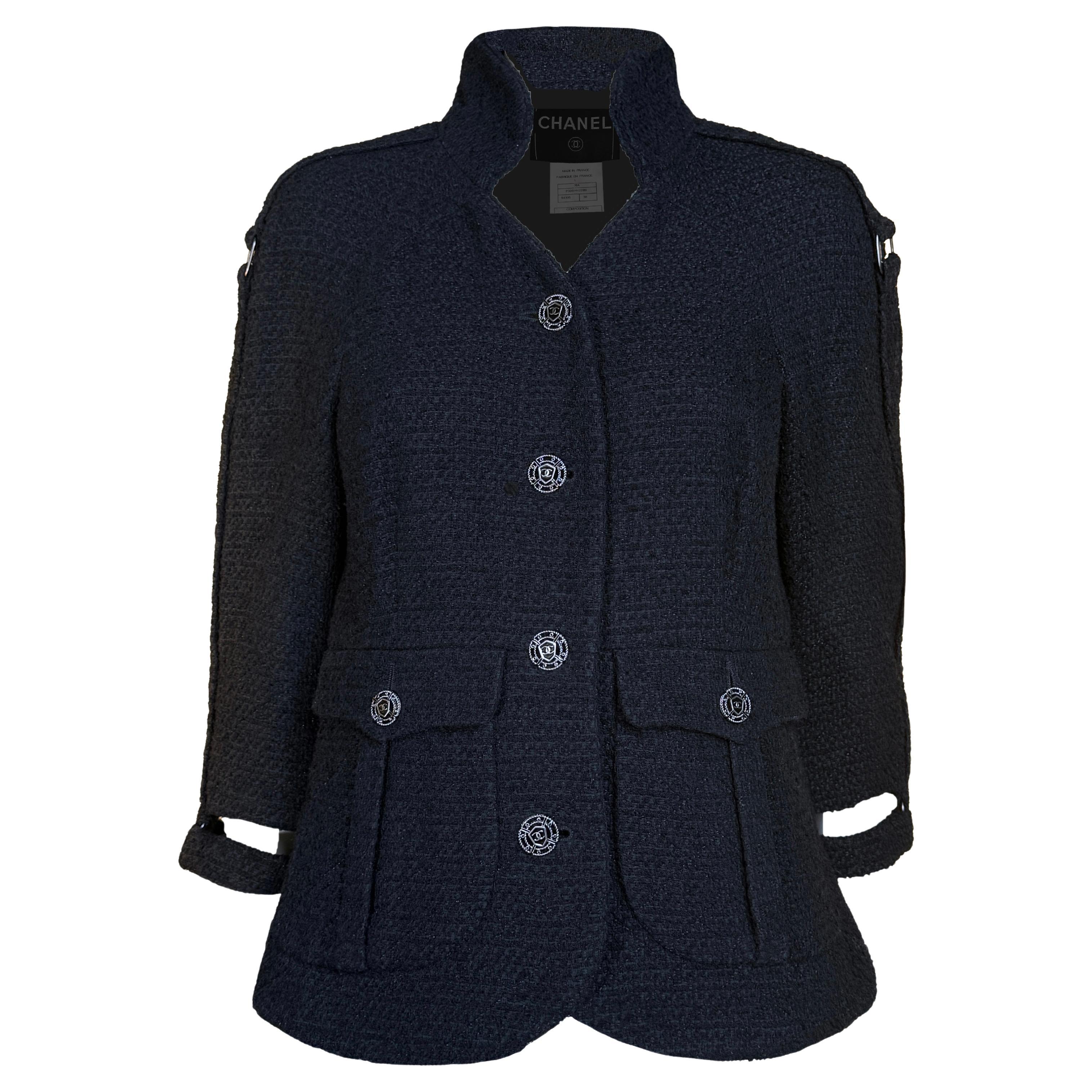 Chanel Raro stile Natalia Vodianova Giacca in tweed nero 38 FR in vendita