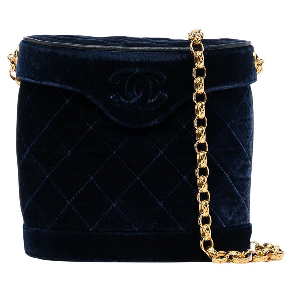 Chanel Rare Navy Velvet Crossbody Binocular Bag  For Sale