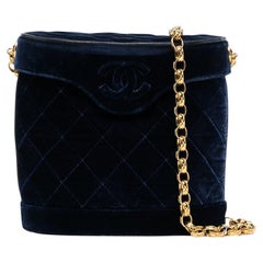 Retro Chanel Rare Navy Velvet Crossbody Binocular Bag 