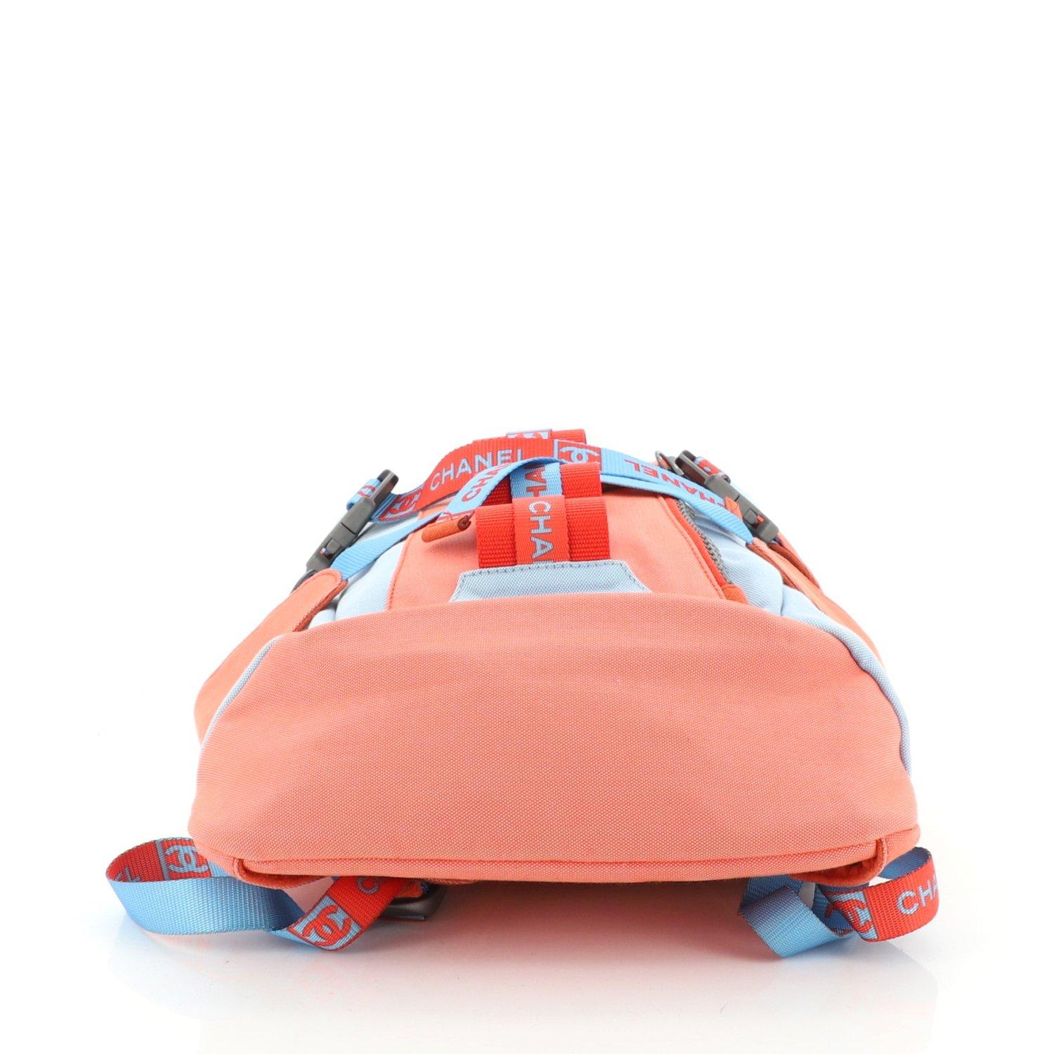 Brown Chanel Rare Nylon Light Blue & Orange Orange Spring 2002 Runway Sport Backpack For Sale