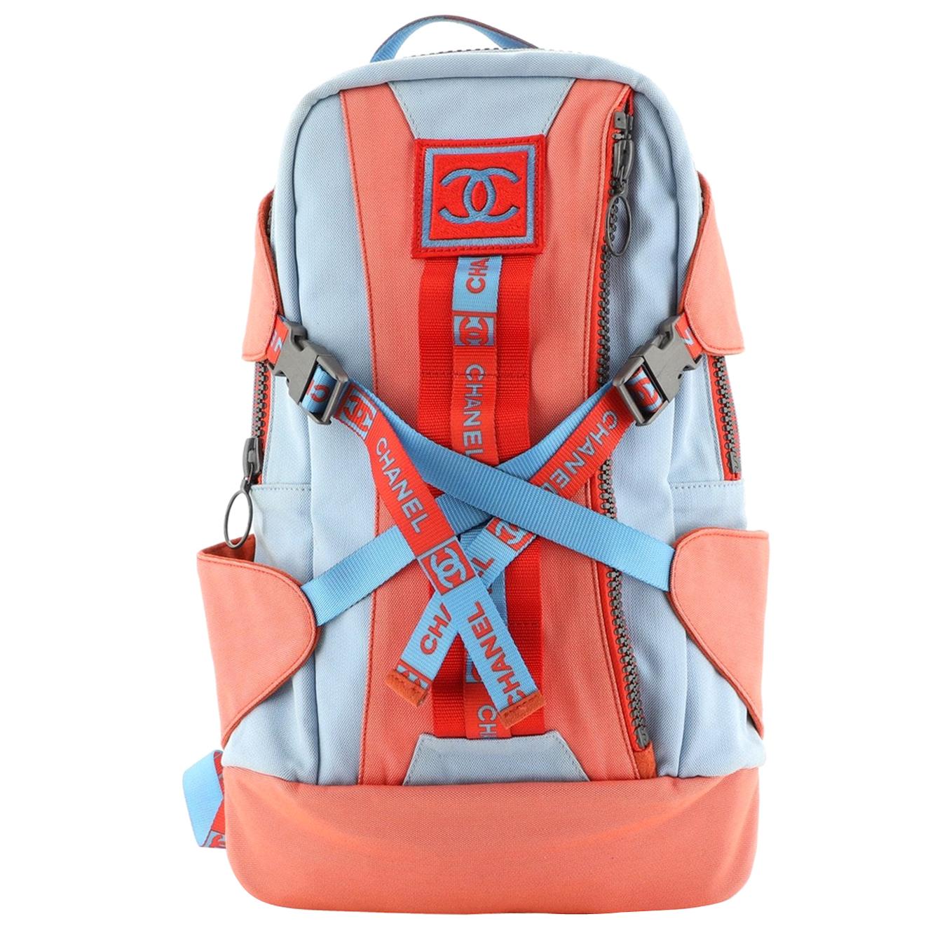 Chanel Rare Nylon Light Blue & Orange Orange Spring 2002 Runway Sport Backpack  For Sale