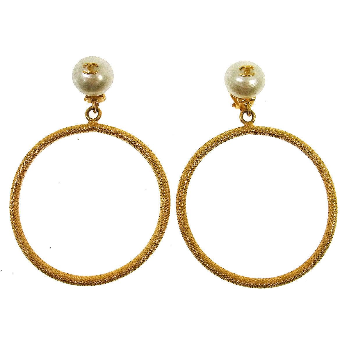 Chanel Rare Oversize Large Gold Pearl Charm Dangle Evening Hoop Earrings in  Box For Sale at 1stDibs