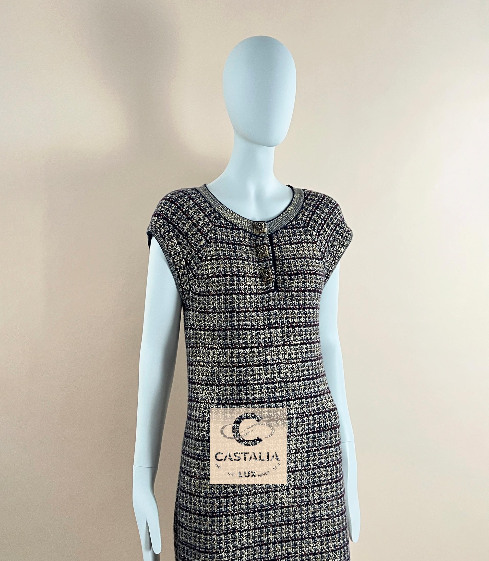 CHANEL Rare Paris / Byzance CC Gripoix Knöpfe Kleid 46 FR im Angebot 1