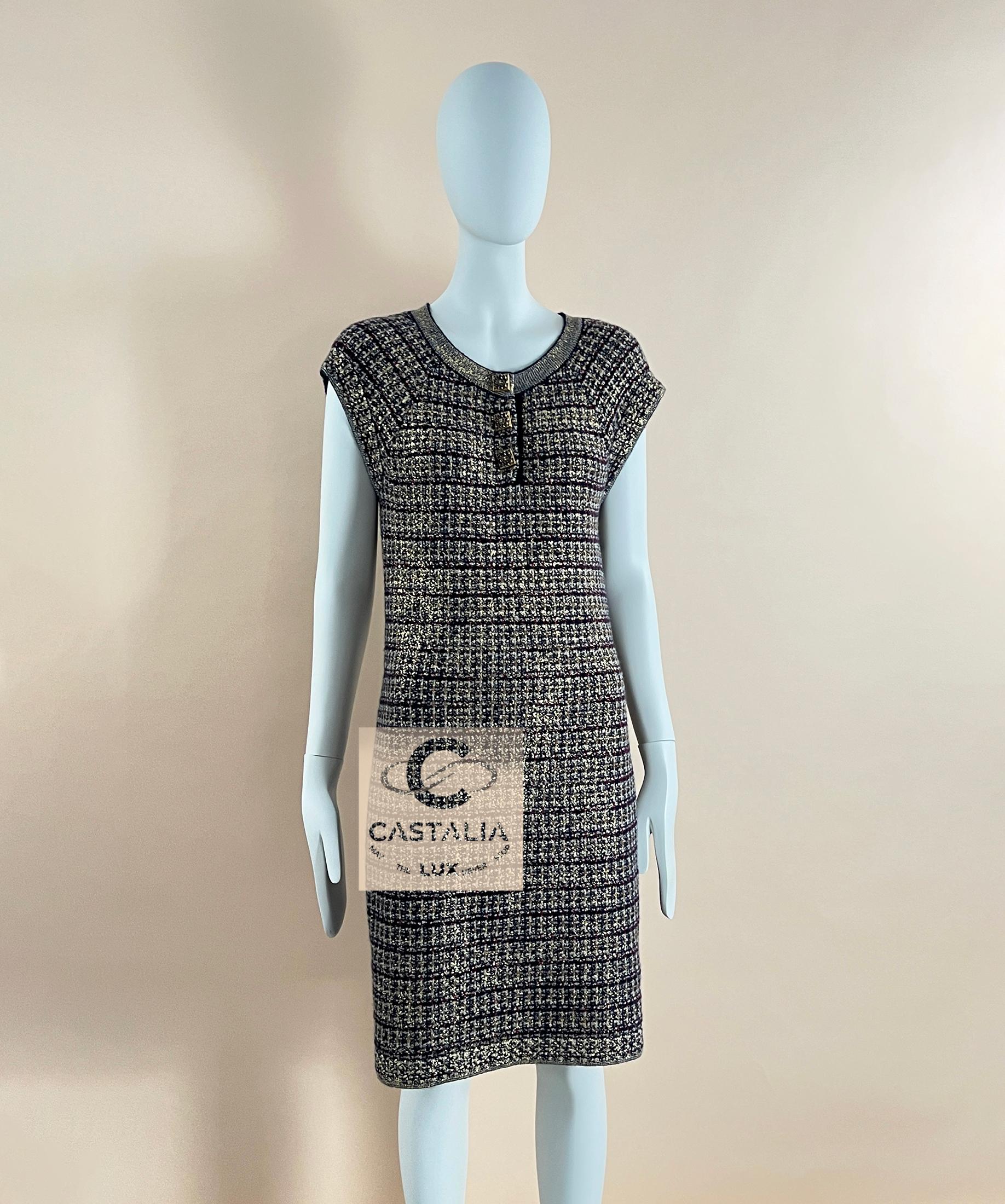 CHANEL Rare Paris / Byzance CC Gripoix Knöpfe Kleid 46 FR im Angebot 4