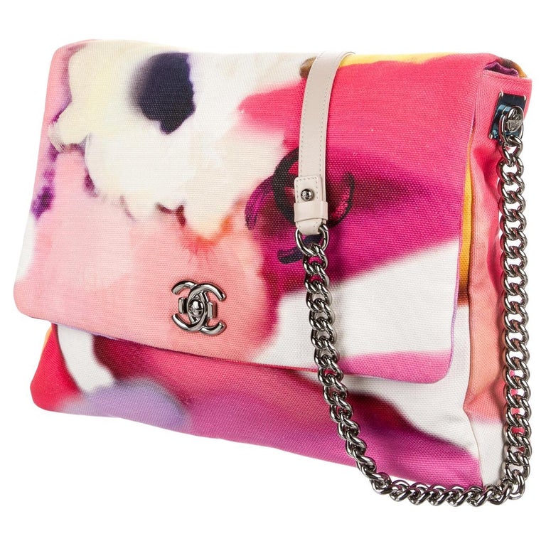 Chanel Rare Pink Tie Dye Graffiti Flower Paintbrush Large Maxi Shoulder Bag  For Sale at 1stDibs