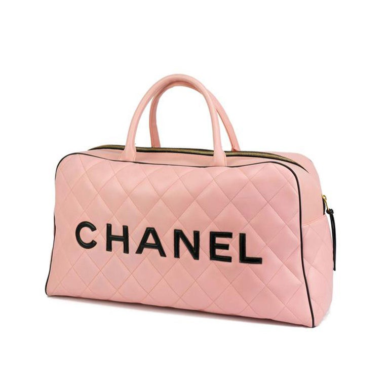 Chanel Rare Pink Vintage 1990 Weekend Duffel Overnight Duffle Tote For Sale  at 1stDibs