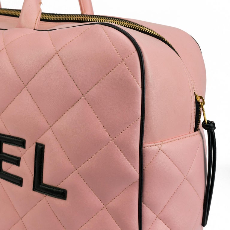 Chanel Rare Pink Vintage 1990 Weekend Duffel Overnight Duffle Tote