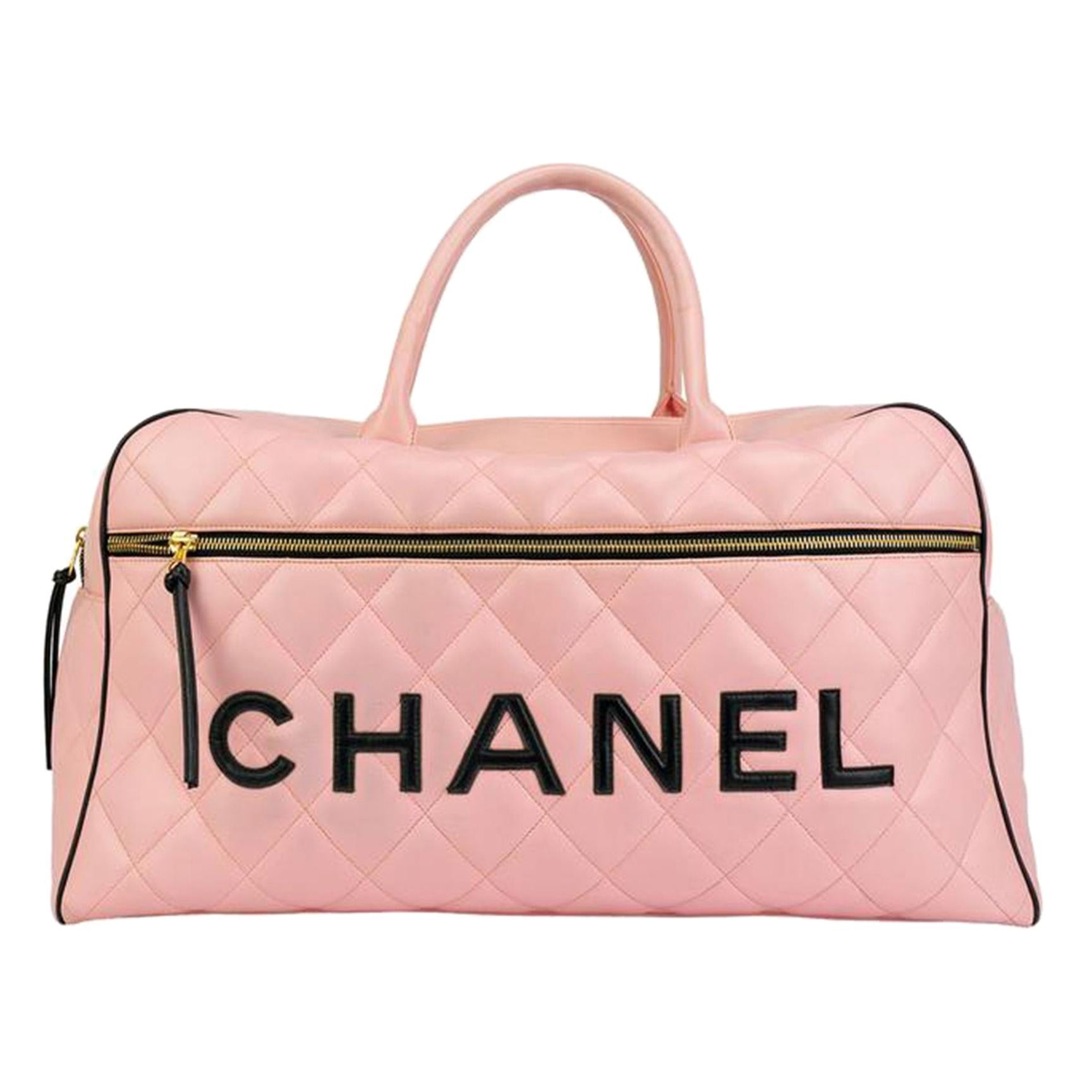Chanel Rare Pink Vintage 1990 Weekend Duffel Overnight Duffle Tote For Sale  at 1stDibs