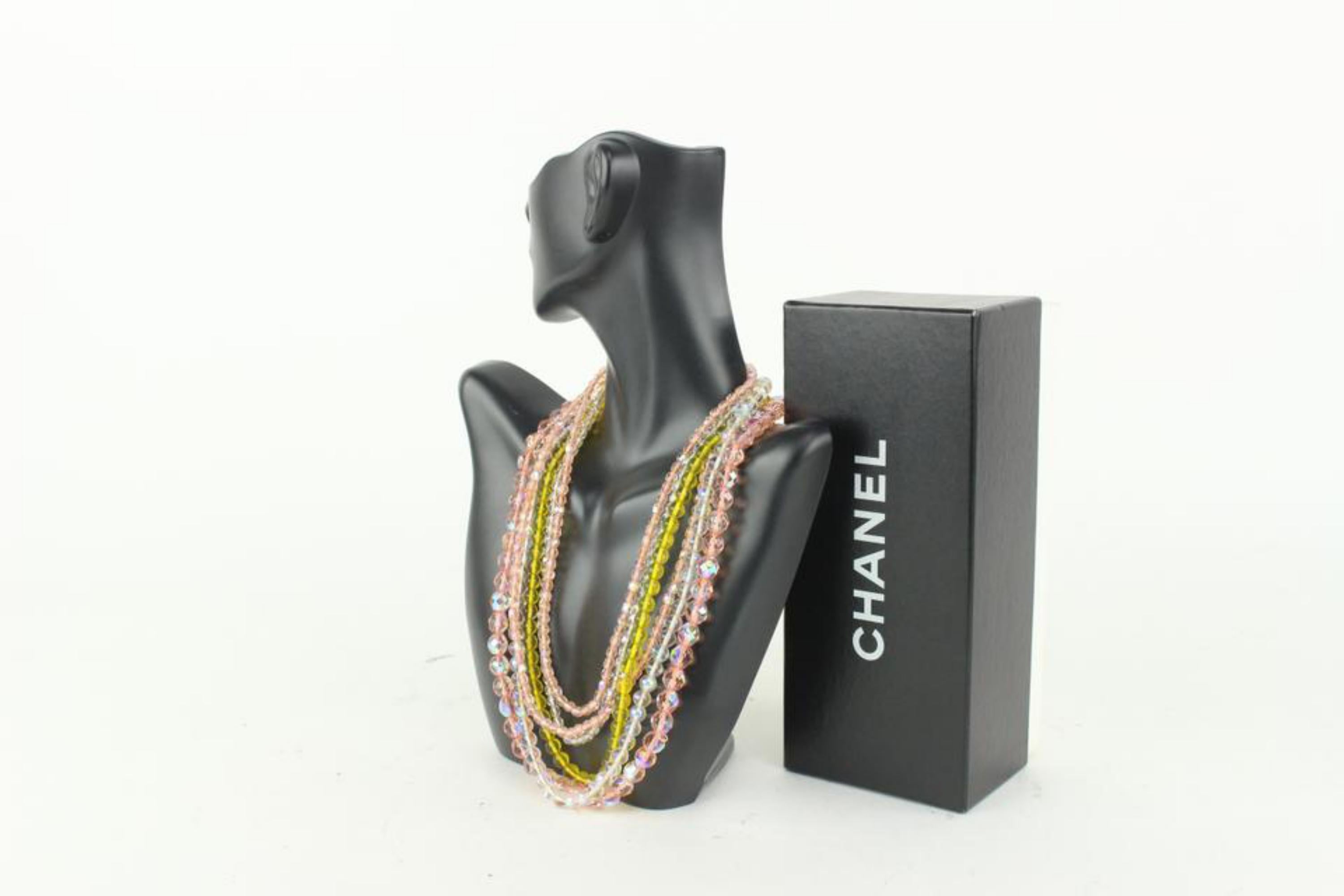 Seltener rosa x gelber mehrreihiger Perlenstein von Chanel  Choker-Halskette 929cas88 im Angebot 7