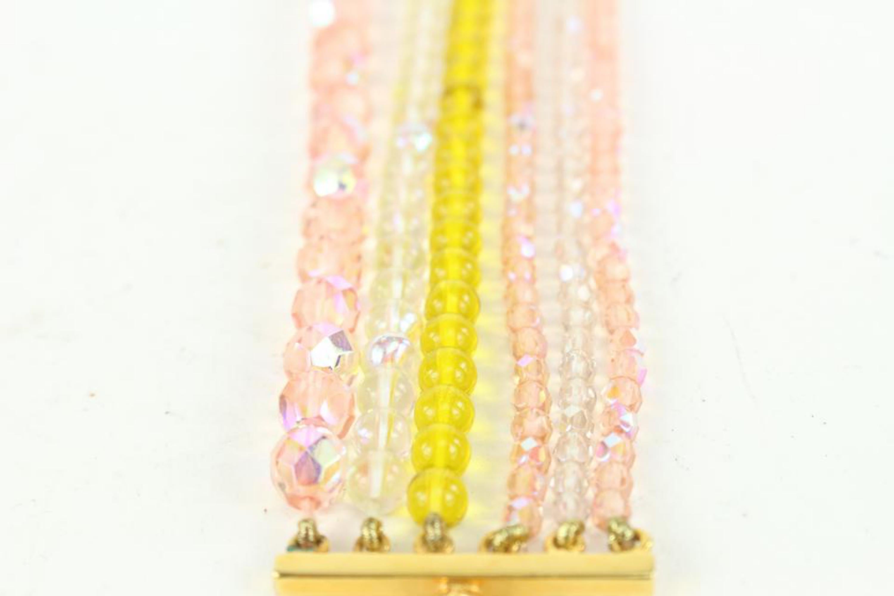 Chanel Rare Pink x Yellow Multi Strand Bead Stone  Choker Necklace 929cas88 In Good Condition For Sale In Dix hills, NY