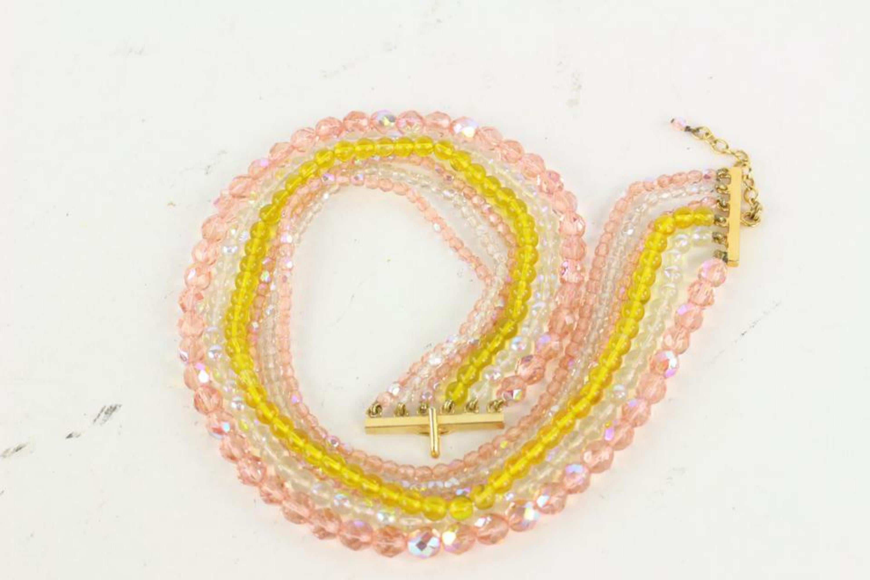 Seltener rosa x gelber mehrreihiger Perlenstein von Chanel  Choker-Halskette 929cas88 im Angebot 4