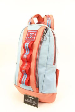 Chanel Rare Powder Blue Fire Orange Red CC Sports Line Backpack 15ck321s