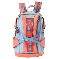 Chanel Rare Powder Blue Fire Orange Red CC Sports Line Backpack 15ck321s