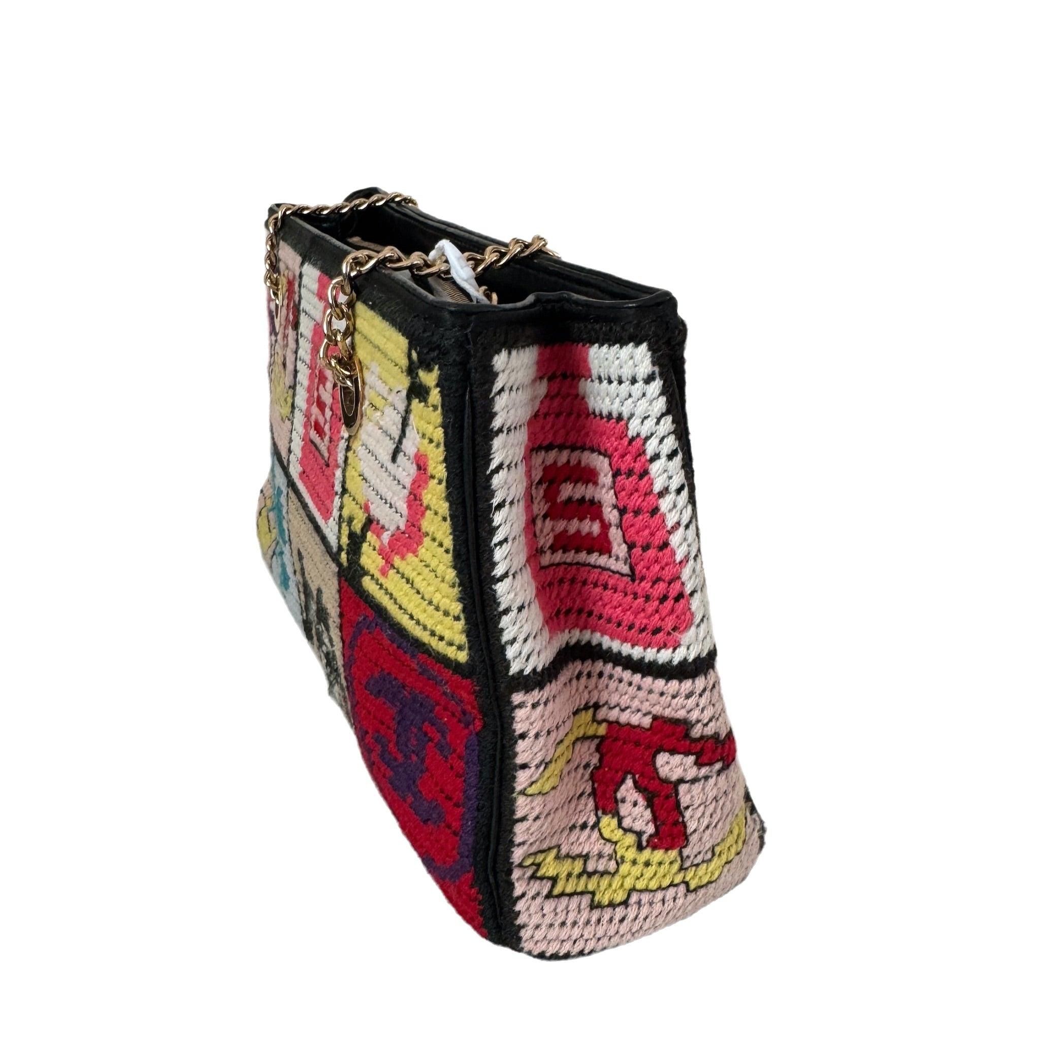 Women's Chanel Rare Precious Symbols Needlepoint Shoulder Bag Small