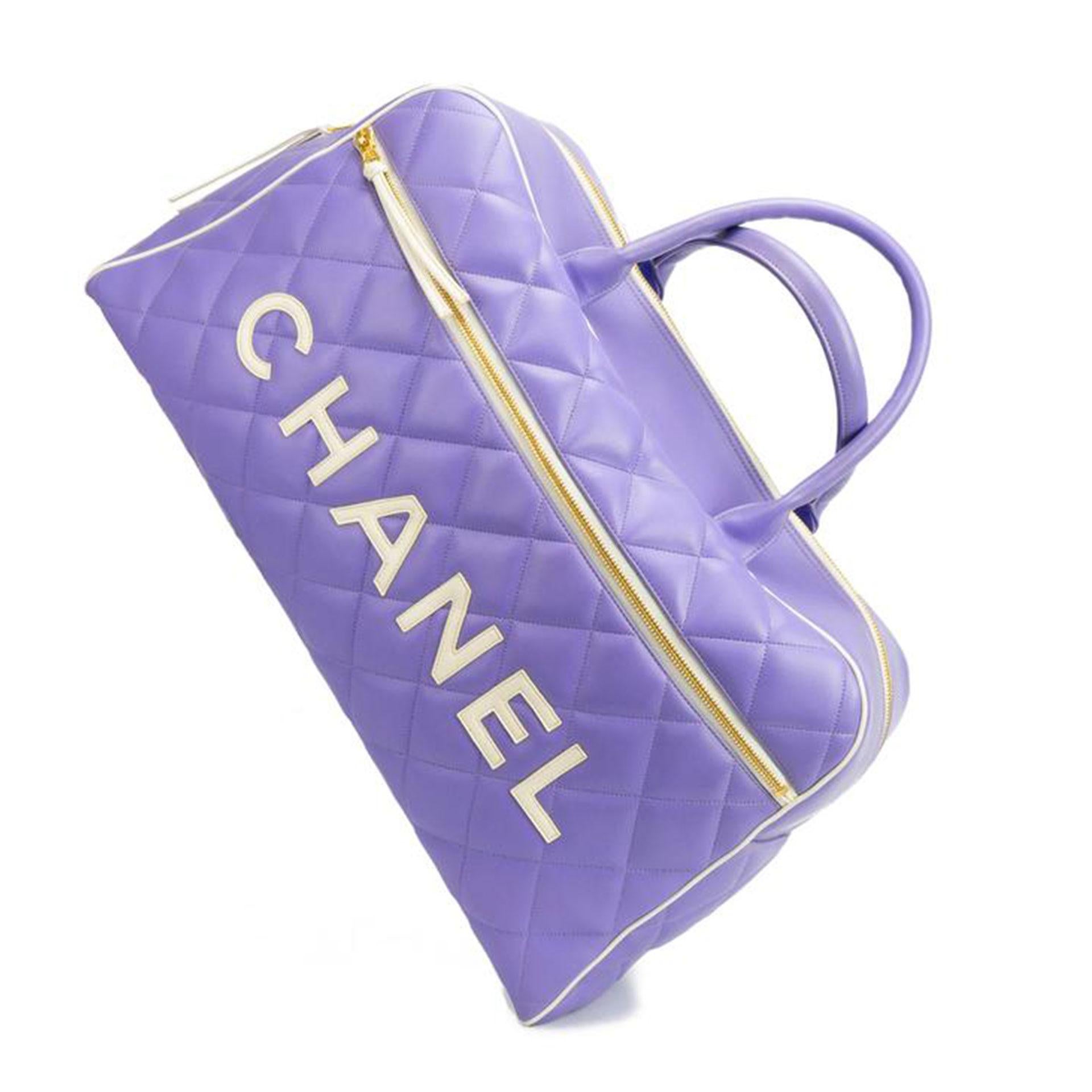 Chanel Rare Purple Vintage 1990 Weekend Duffel Overnight Duffle Tote In Good Condition For Sale In Miami, FL