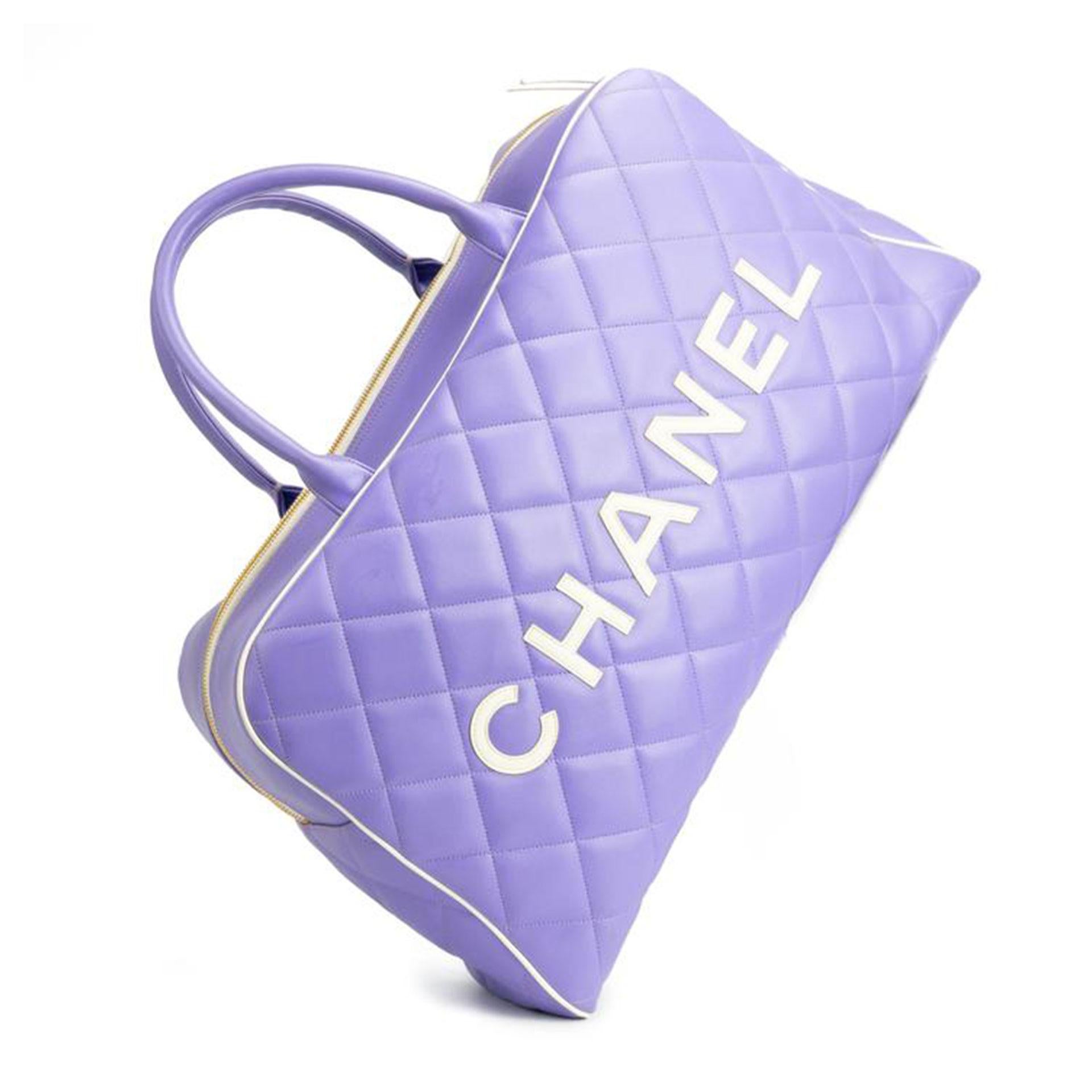 Chanel Rare Purple Vintage 1990 Weekend Duffel Overnight Duffle Tote For Sale 1
