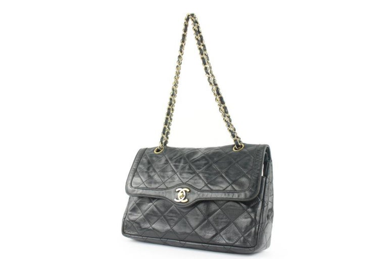 Chanel Rare Quilted Black Lambskin Limited CC Classic Chain Flap Bag  2CAS1115 For Sale at 1stDibs