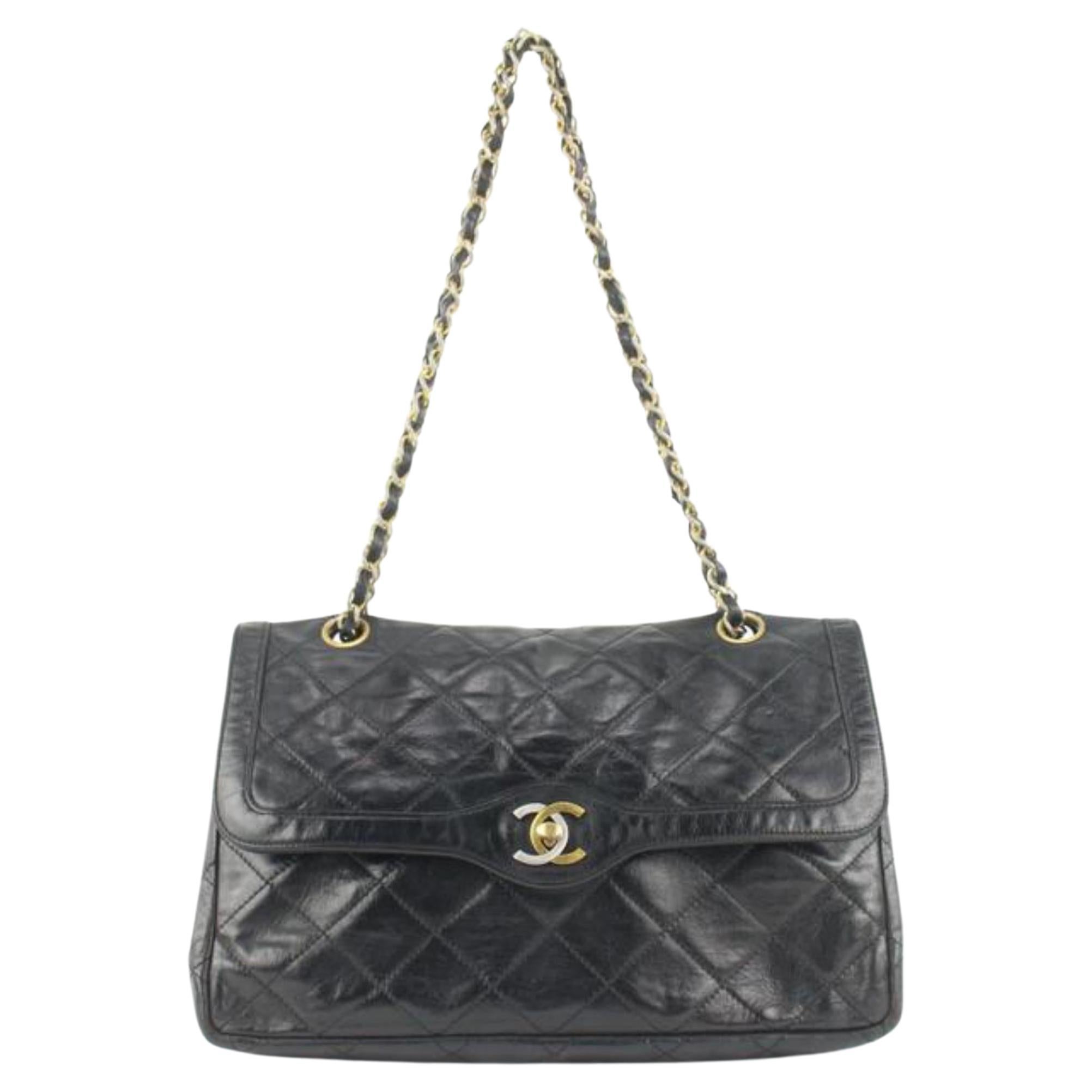 Chanel Rare Quilted Black Lambskin Limited CC Classic Chain Flap Bag 2CAS1115