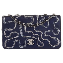Chanel Rare Quilted Embellished Satin Blue Illuminating Medium Classic Flap Bag