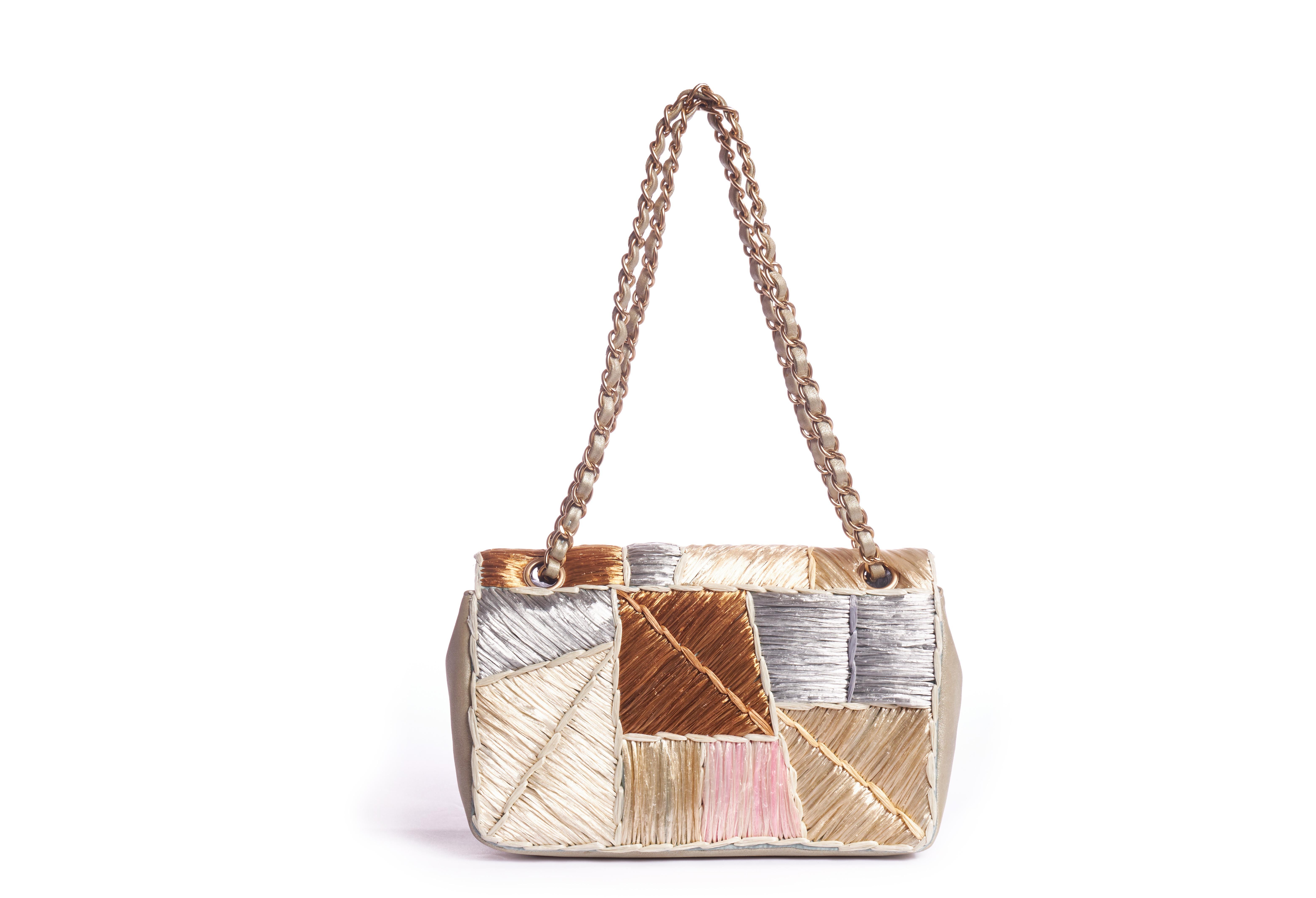 Beige Chanel Rare Raffia Single Flap Bag