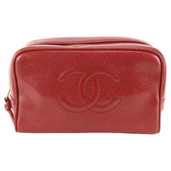 Chanel Rare Red Caviar Leather CC Logo Timeless Toiletry Pouch 64cc825s
