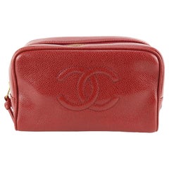 Chanel Seltene Rote Kaviar Leder CC Logo Zeitlose Toilettentasche 64cc825s