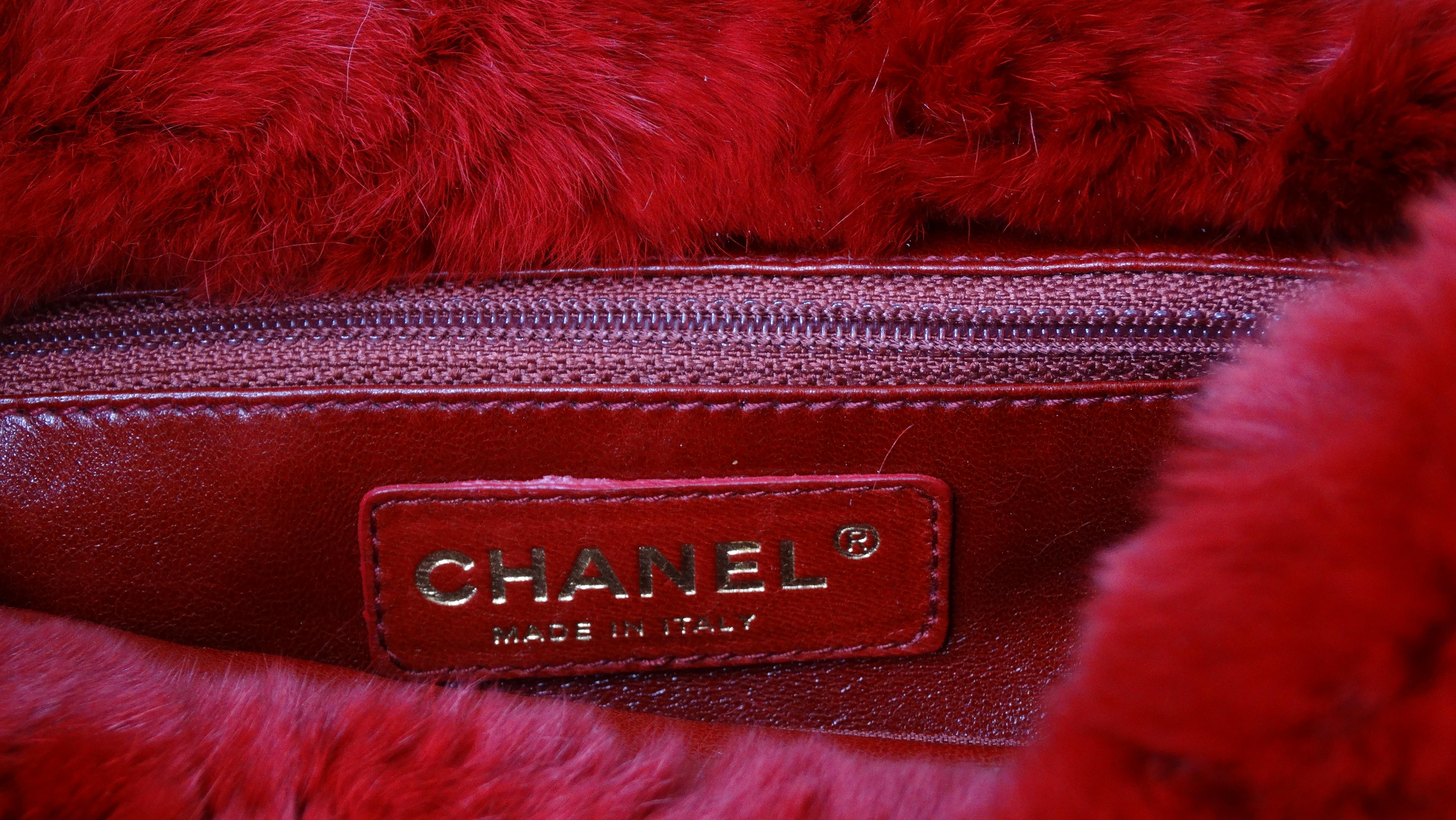 CHANEL Rare Red Rabbit Fur CC Charm Small Tote 3