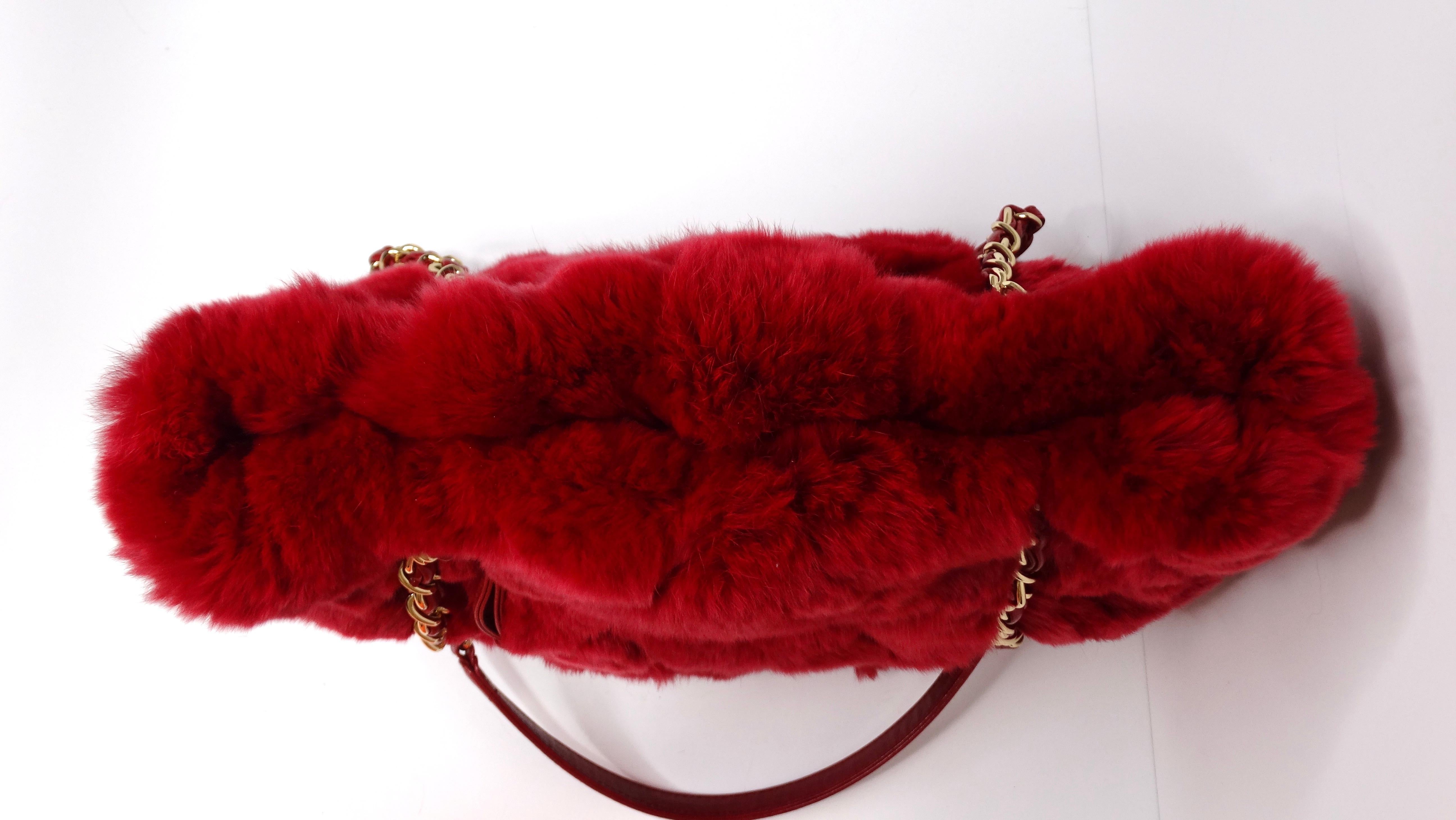 Women's or Men's CHANEL Rare Red Rabbit Fur CC Charm Small Tote