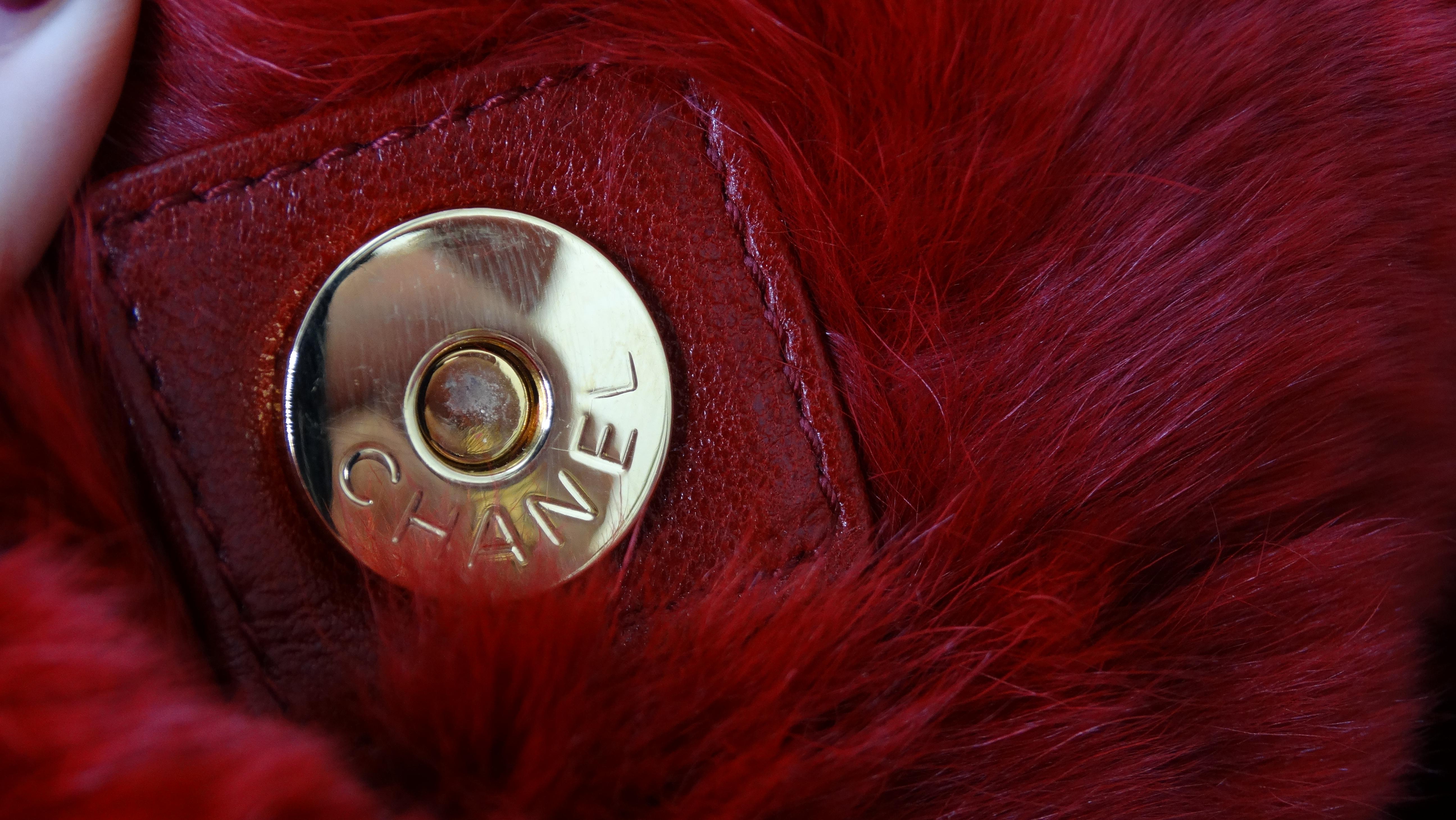 CHANEL Rare Red Rabbit Fur CC Charm Small Tote 1