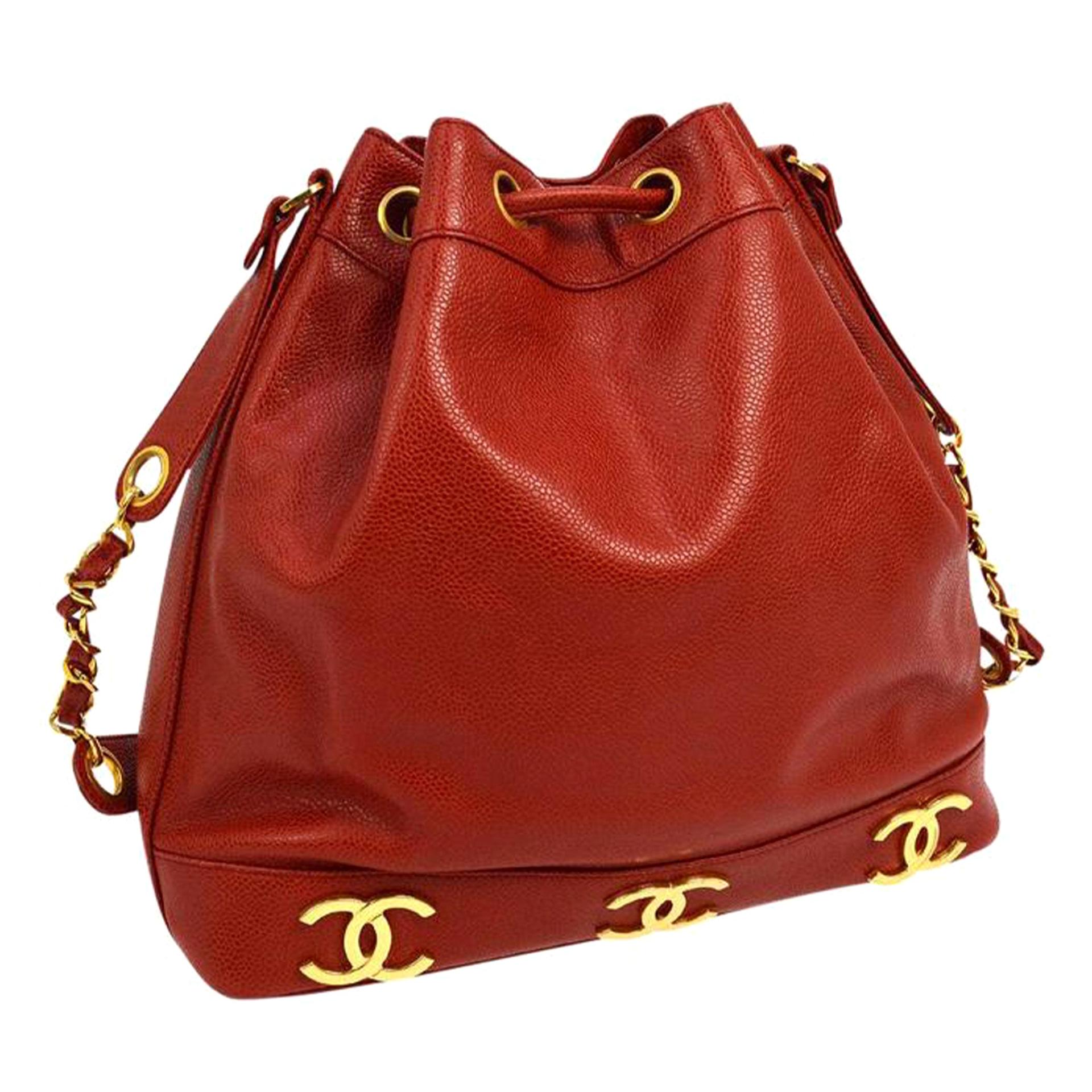 Chanel Rare Red Vintage 90's Bucket Red Leather Cross Body Bag 