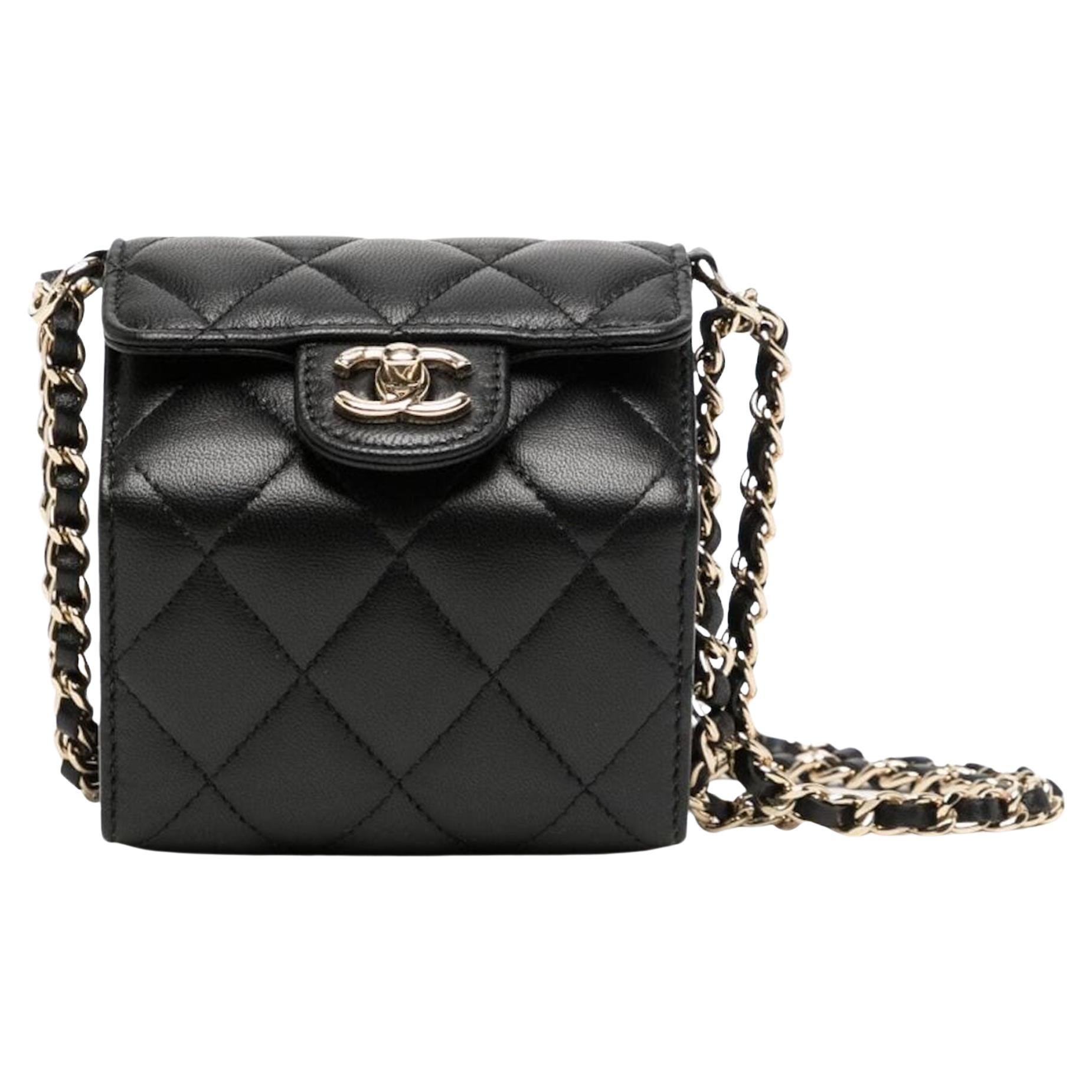 Chanel Raro Bolso con Mini Solapa Acordeón Enrollable Joyero Bolso de Piel Acolchado