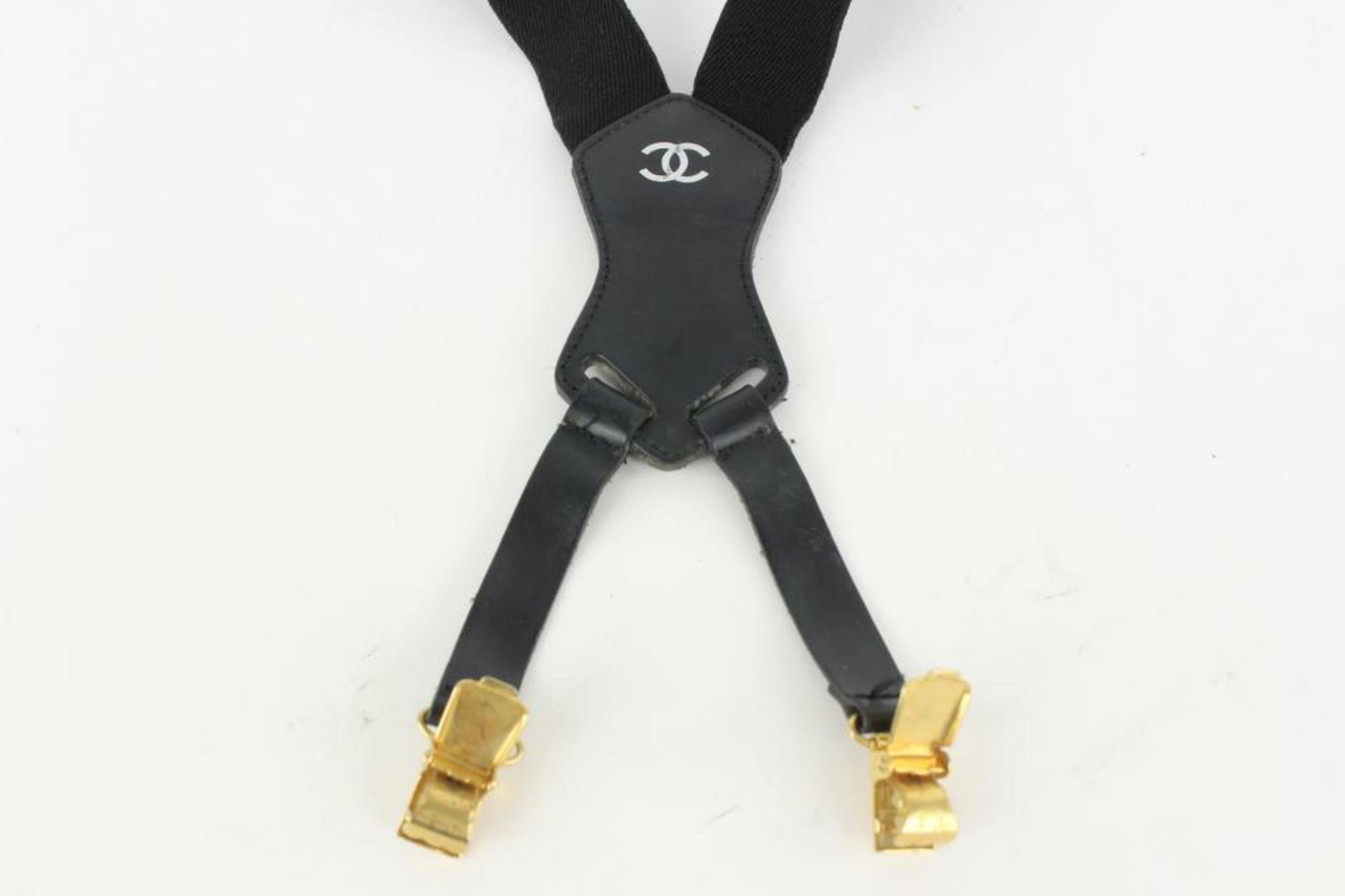 Chanel Rare Runway Black CC Logo Suspenders Braces 0CC1224 In Good Condition In Dix hills, NY