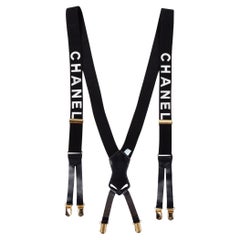 Used Chanel Rare Runway Black CC Logo Suspenders Braces 0CC1224