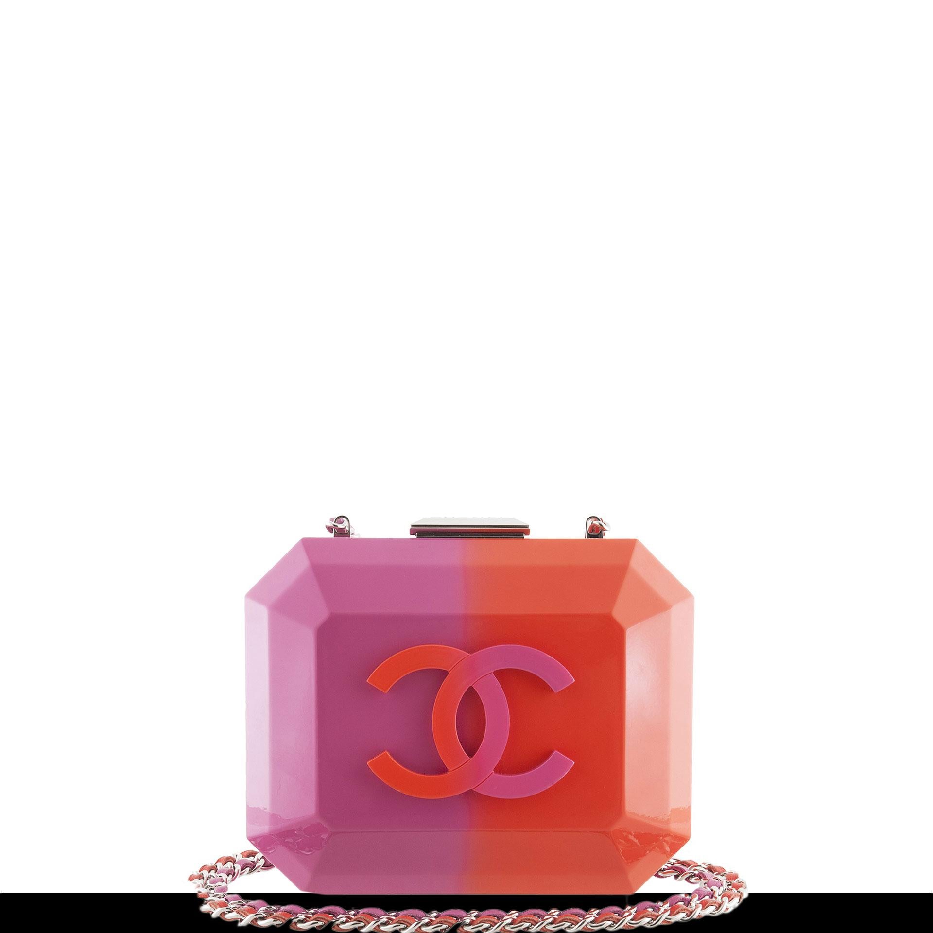 Chanel Rare Runway Pink & Orange Ombre Resin Plexiglass Brick Clutch Minaudière 5