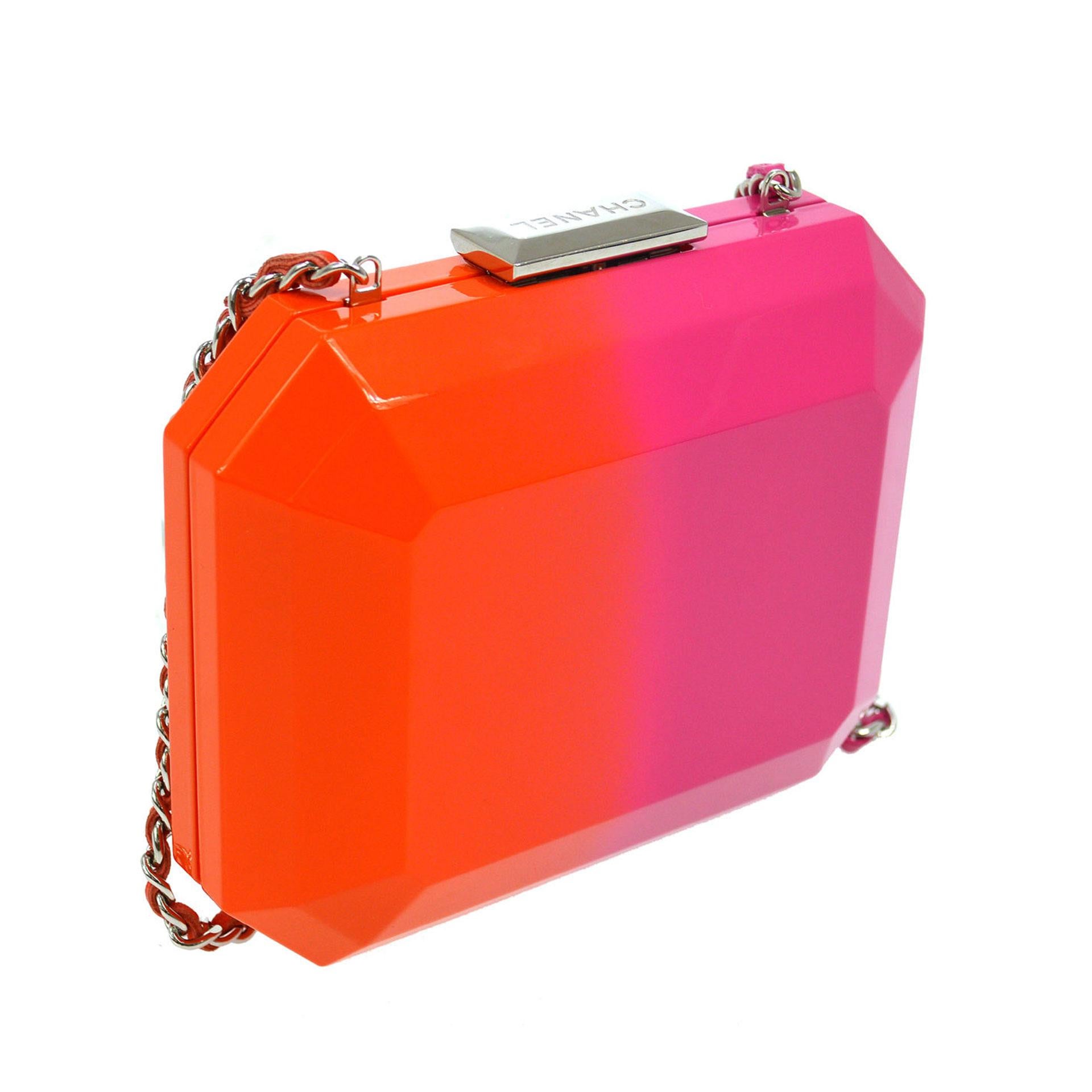 Chanel Rare Runway Pink & Orange Ombre Resin Plexiglass Brick Clutch Minaudière 1