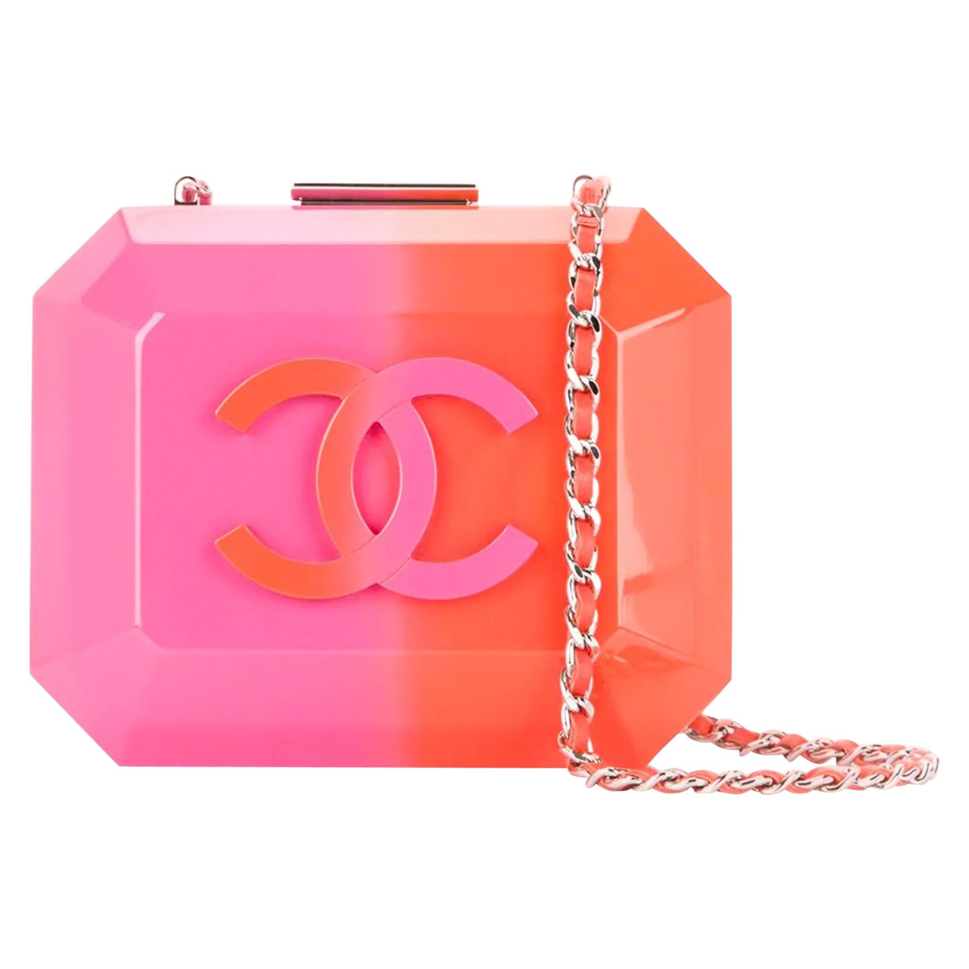 Chanel Rare Runway Pink & Orange Ombre Resin Plexiglass Brick Clutch Minaudière
