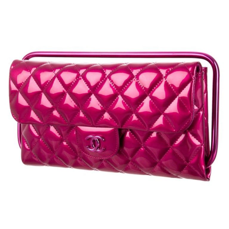 Chanel Rare Runway Quilted Classic Flap Bag Patent Hot Pink Fuschia