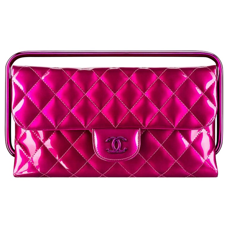 Chanel Rare Runway Quilted Classic Flap Bag Patent Hot Pink Fuschia