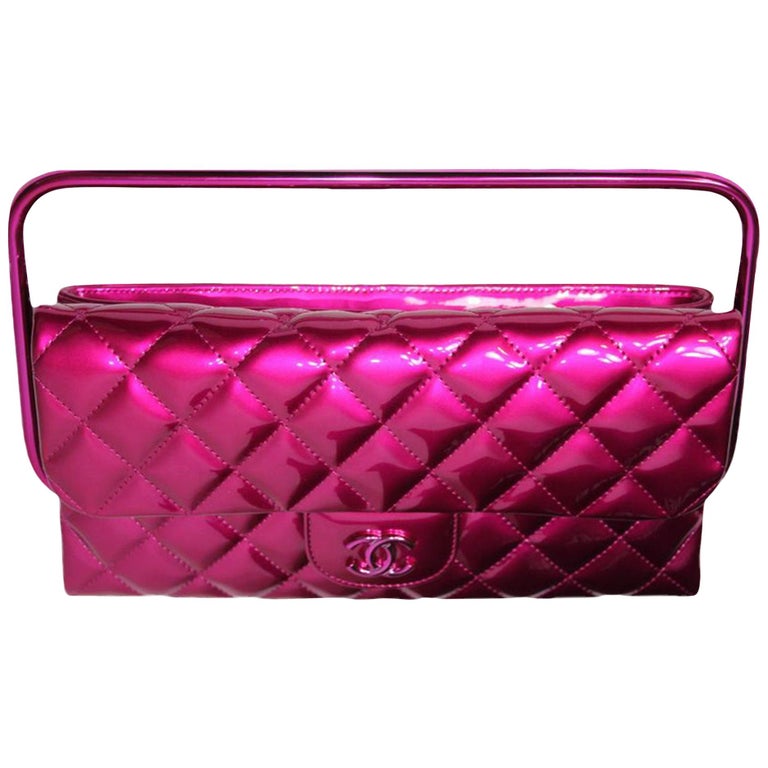 Chanel Rare Runway Quilted Classic Flap Bag Patent Hot Pink Fuschia