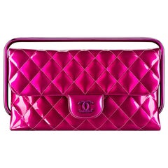 Chanel Rare Runway Quilted Classic Flap Bag Patent Hot Pink Fuschia Clutch 