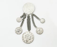 Chanel Rare Rustic Silver CC COCO Coin Brooch