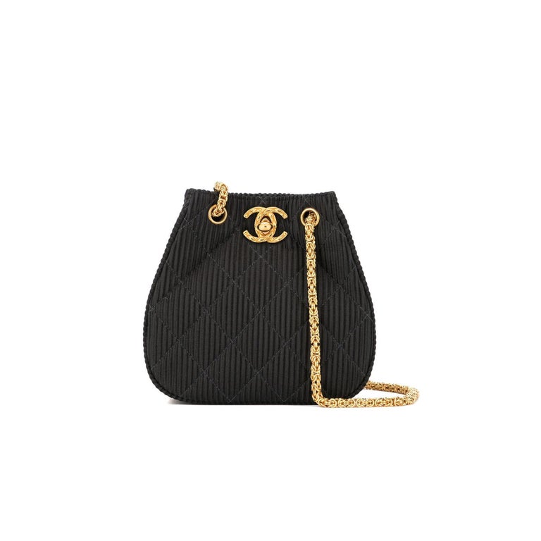 Chanel Vintage Black Woven Satin CC Flap Bag Gold Hardware, 1991
