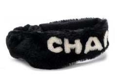 Chanel Rare Shearling Black and White Logo Headband