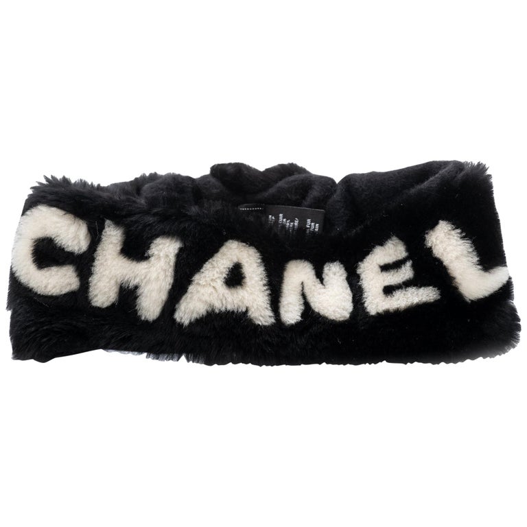 Chanel Rare Shearling Black and White Logo Headband at 1stDibs | chanel  headband, chanel fur headband, chanel winter headband