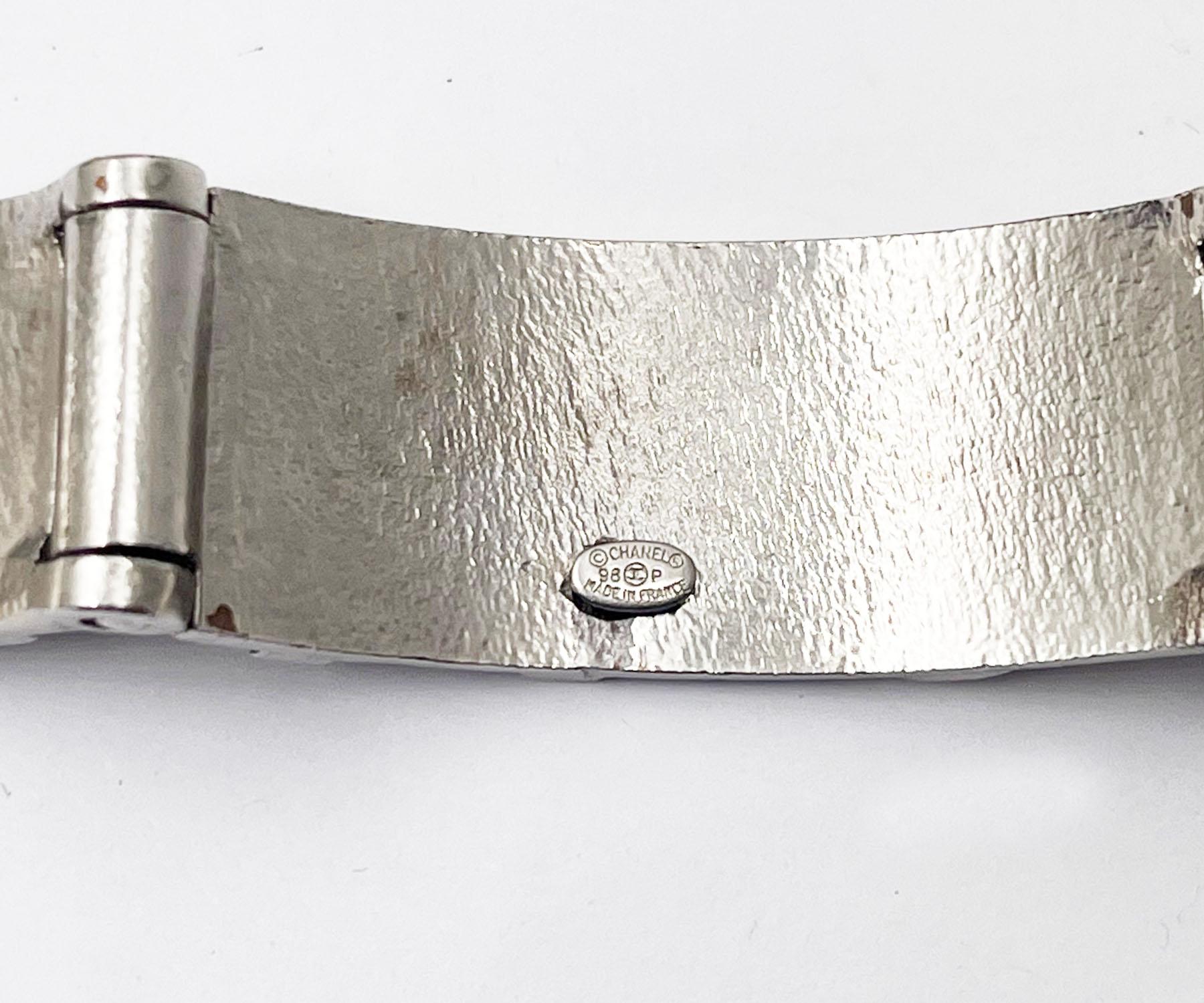 Chanel Rare Silver CC Letter Cuff Link Bracelet   In Excellent Condition For Sale In Pasadena, CA