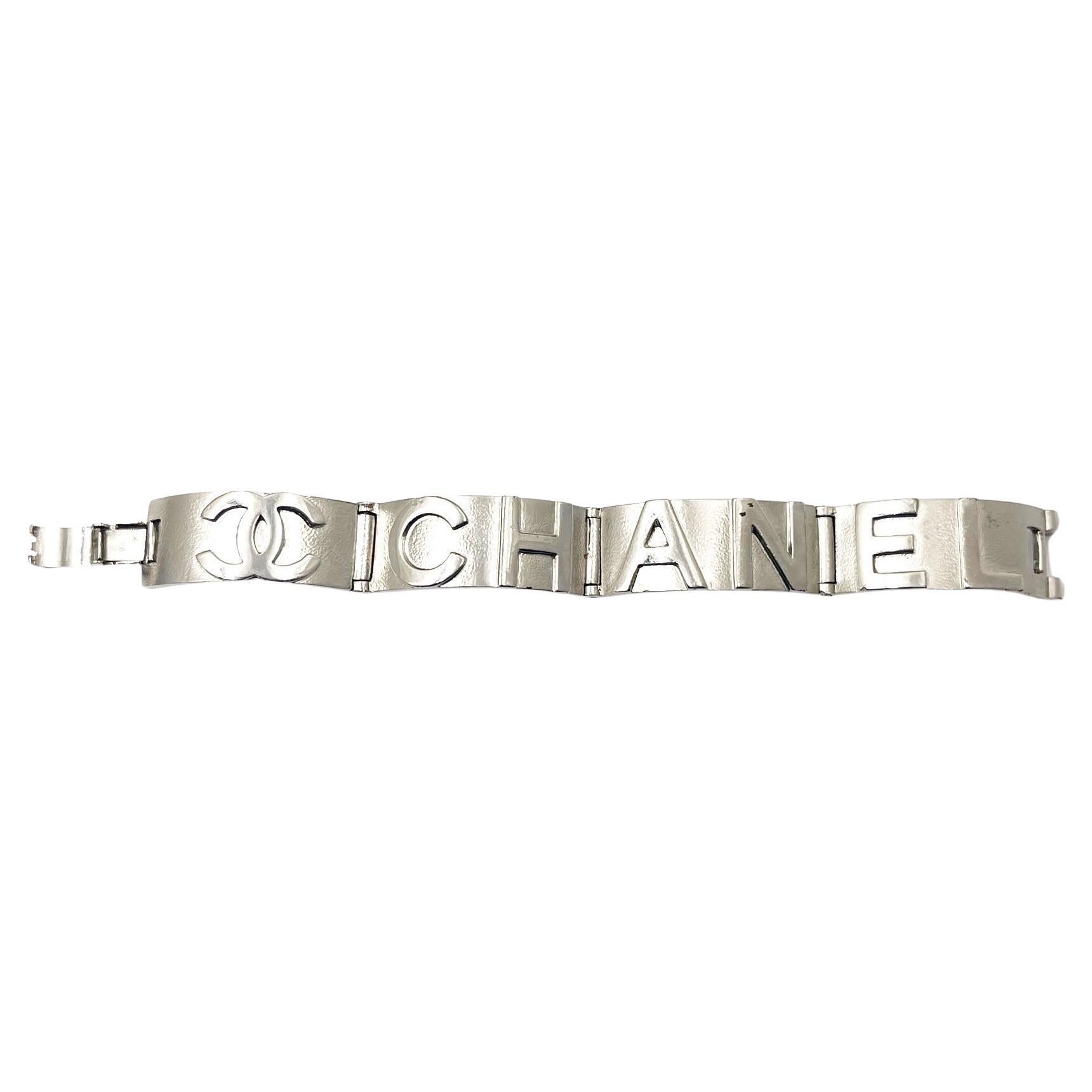 Chanel Rare Silver CC Letter Cuff Link Bracelet   For Sale