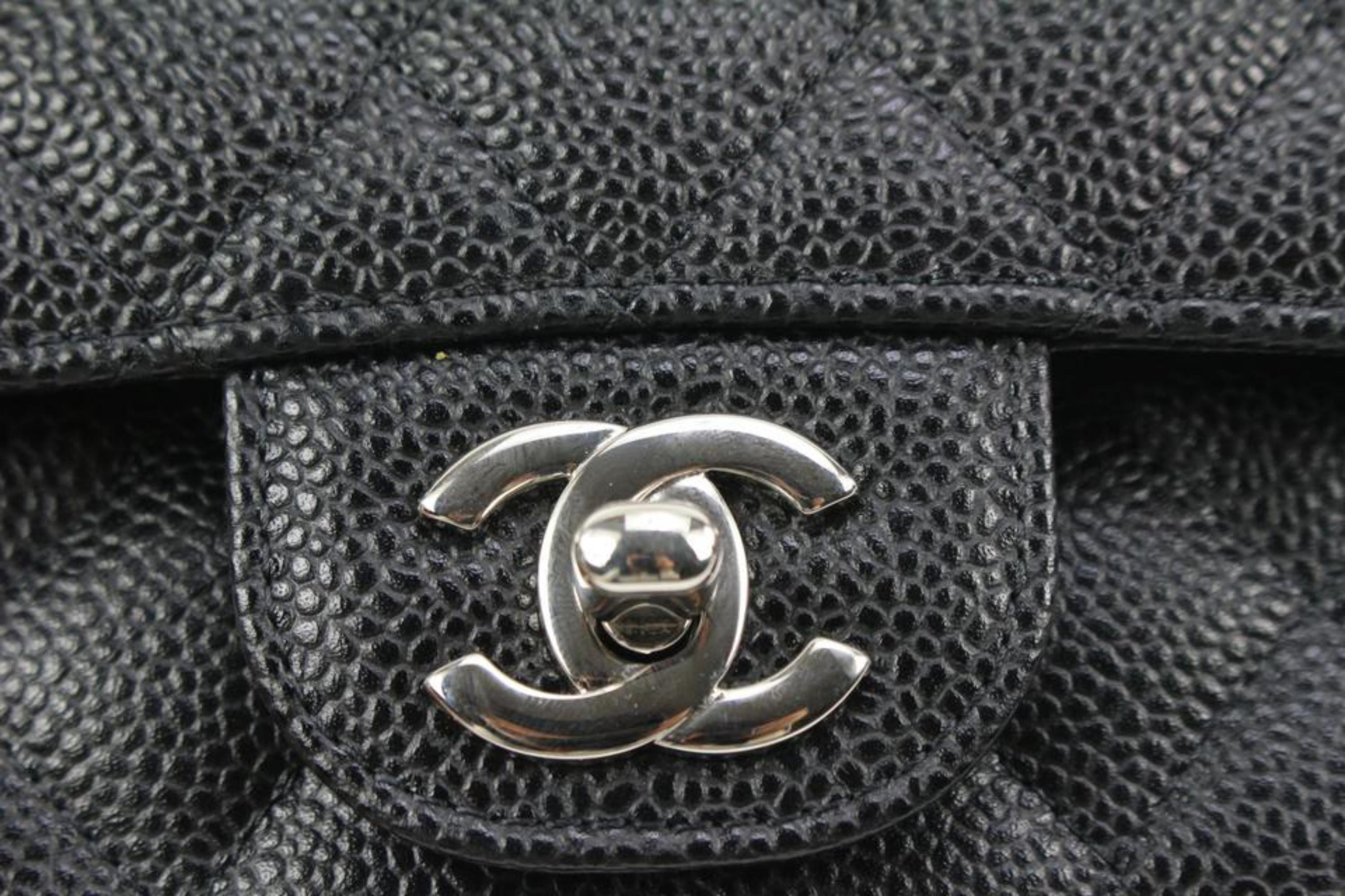Chanel Rare Silver HW Black Quilted Caviar Medium Classic Double Flap 78ck33s For Sale 8