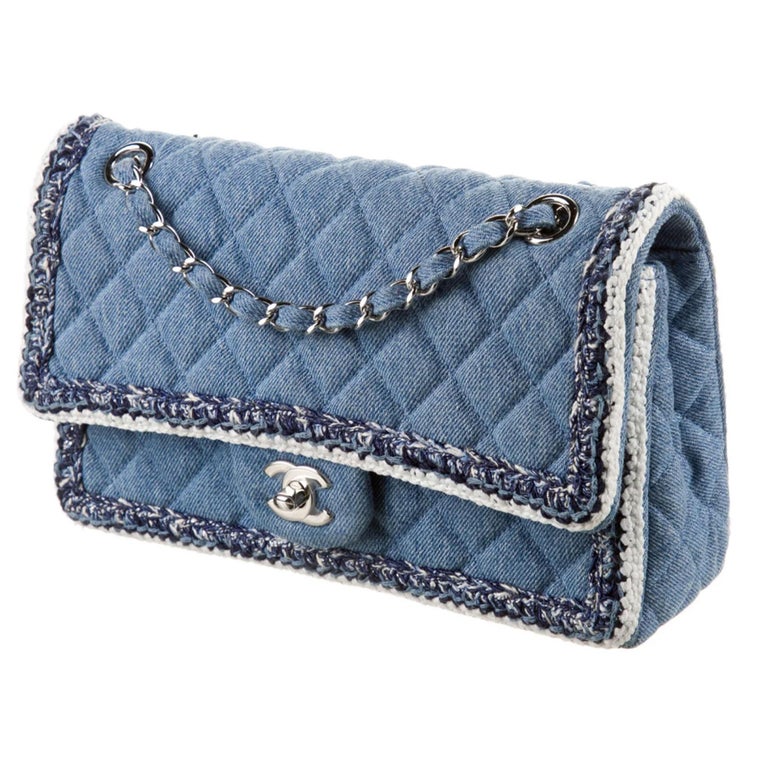 Chanel Rare Small Denim Braid Classic Flap Shoulder Bag at 1stDibs