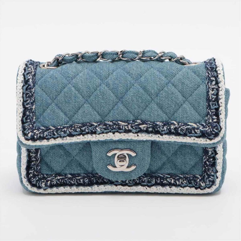 Chanel Rare Small Denim Braid Classic Flap Shoulder Bag For Sale at 1stDibs