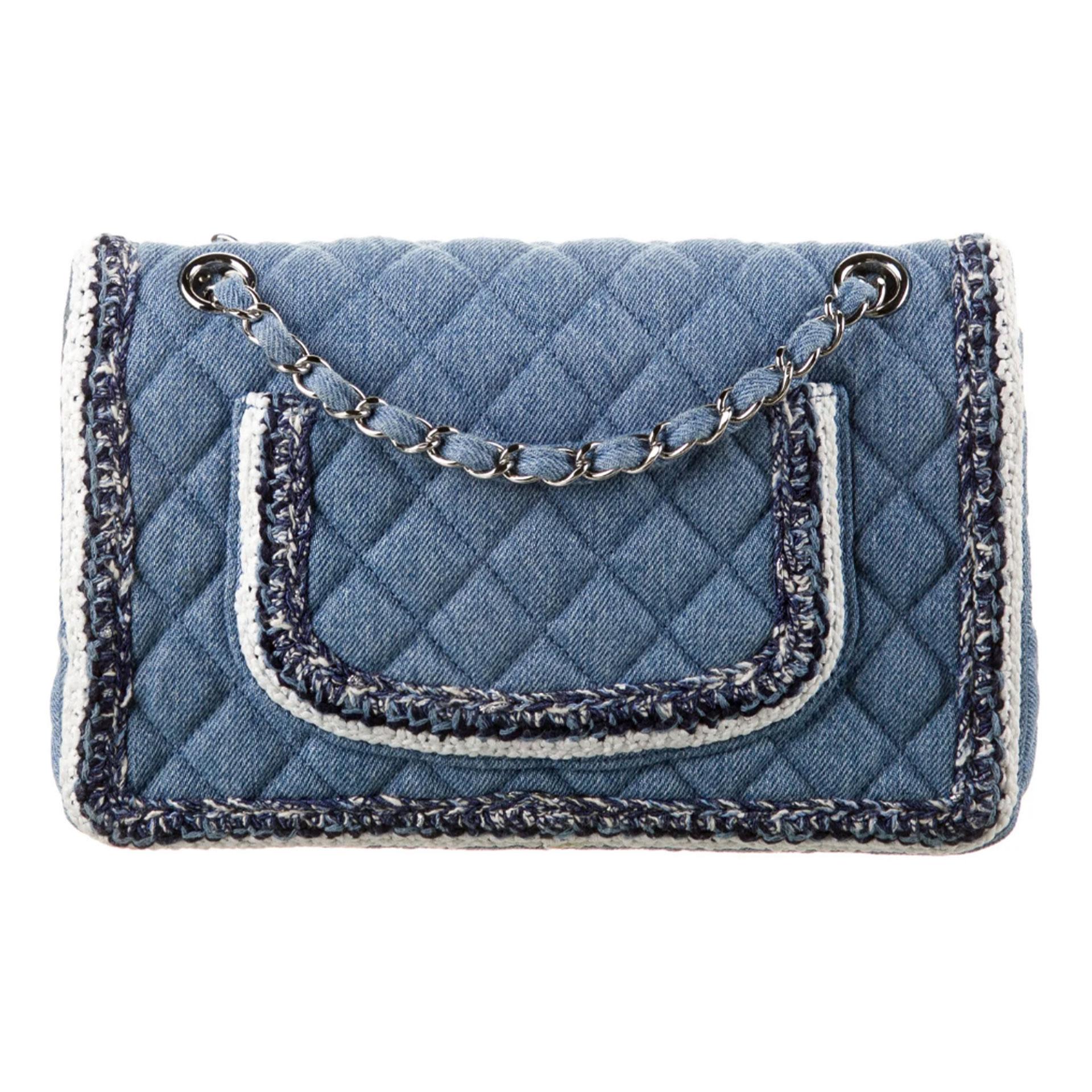 Chanel Rare Small Denim Braid Classic Flap Shoulder Bag at 1stDibs